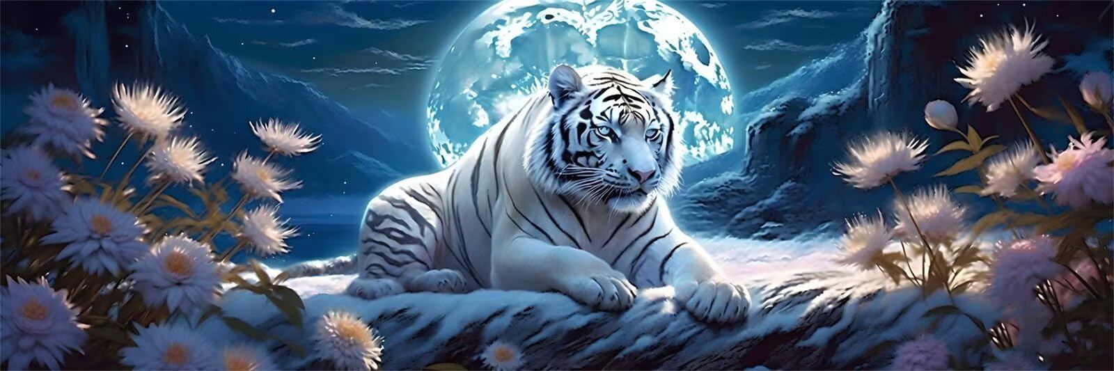 Weißer Tiger Diamond Painting Groß XXL 150x50cm, Diamond Painting Set Basteln Erwachsene, 5D DIY Mond Diamant Painting Bilder Erwachsene, Diamond Painting Großes für Zimmer Wand Deko Aesthetic E-5