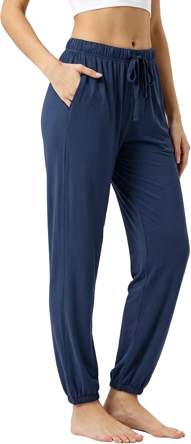 BAMBOO COOL Women’s Pajama Pants Mid Waisted Jogger Sleep Pants with Pockets Lounge PJ Bottoms with Drawstring Sleepwear