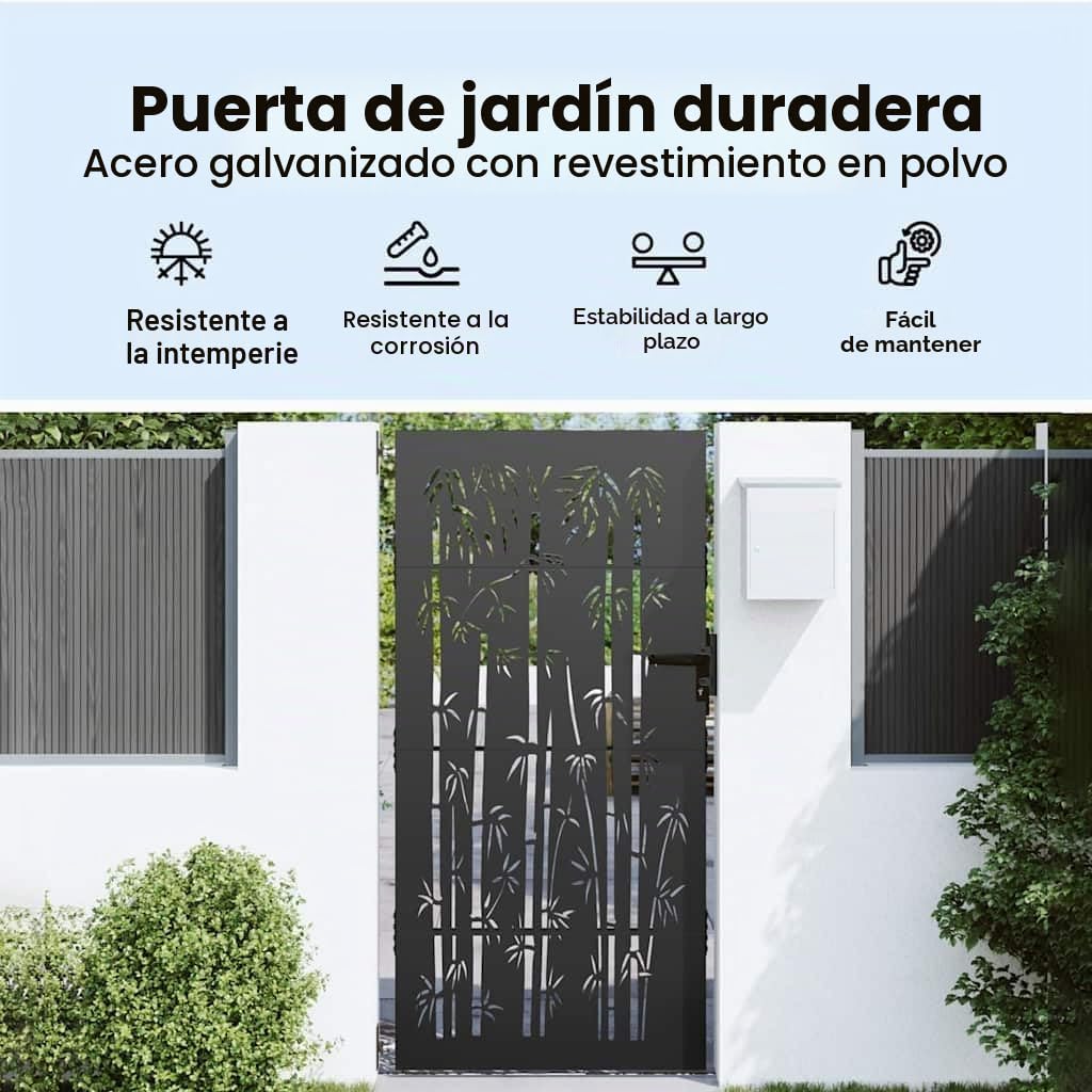 vidaXL Puerta de jardín con Cerradura Negro 85 x 200 cm, Puerta Rectangular de Metal Duradera, Barrera Exterior Elegante, Resistente al óxido, diseño Moderno