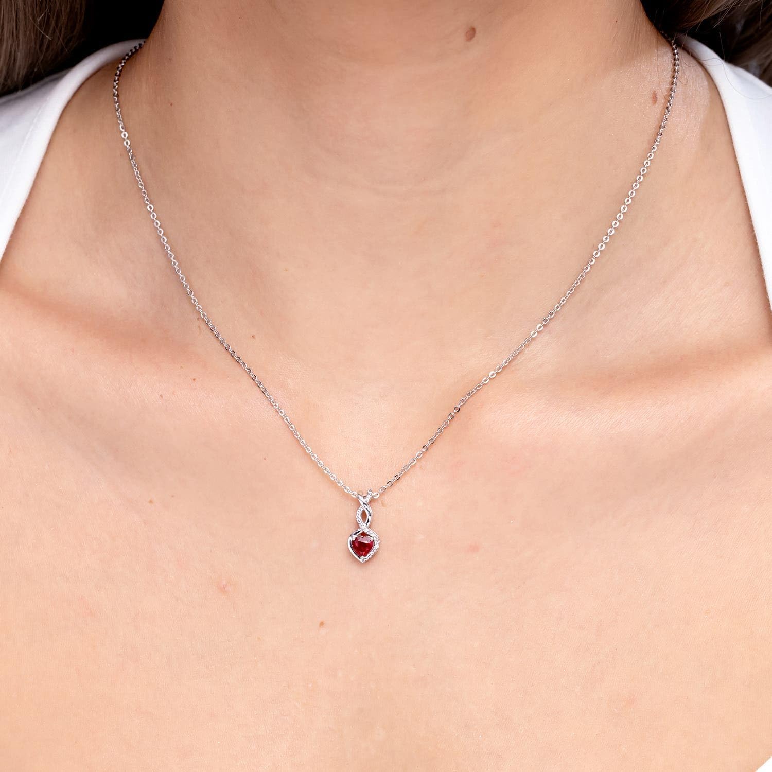 Angara Heart-Shaped Ruby Infinity Necklace with Diamond Accents in Sterling Silver/14K Solid Gold/Platinum | Natural Ruby Pendant With 18" Chain for Women | July Birthday,Gemstone Jewelry Gift - Image 3