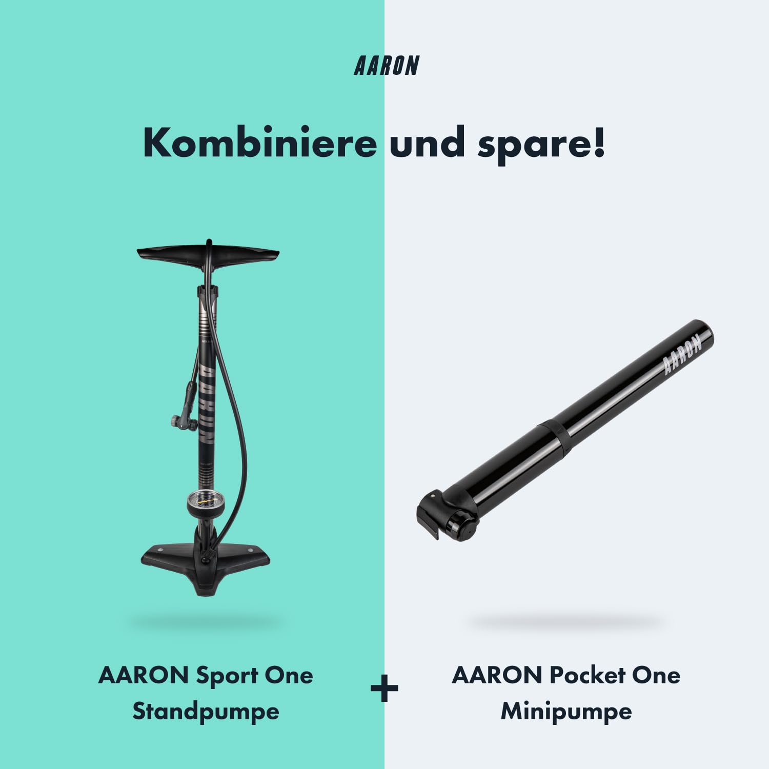 AARON Sport One Fahrrad Standpumpe mit Manometer für alle Ventile | Hochdruck Fahrradpumpe inkl. Ball Aufsatz | Luftpumpe für E-Bike, Mountainbike, Rennrad
