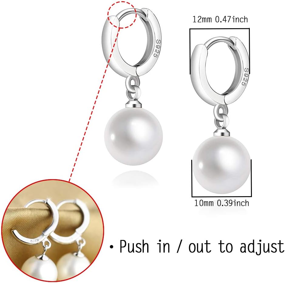 925 Sterling Silver Hoop Earring Hypoallergenic Pearl Drop Dangle Earrings for Woman and Girls of Birthday Gifts - Image 2