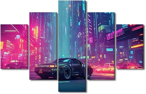 Cyberpunk - Lienzo decorativo de pared para sala de estar, póster futurista de meta-versículo de ciudad, impresiones de imágenes de automóvil,