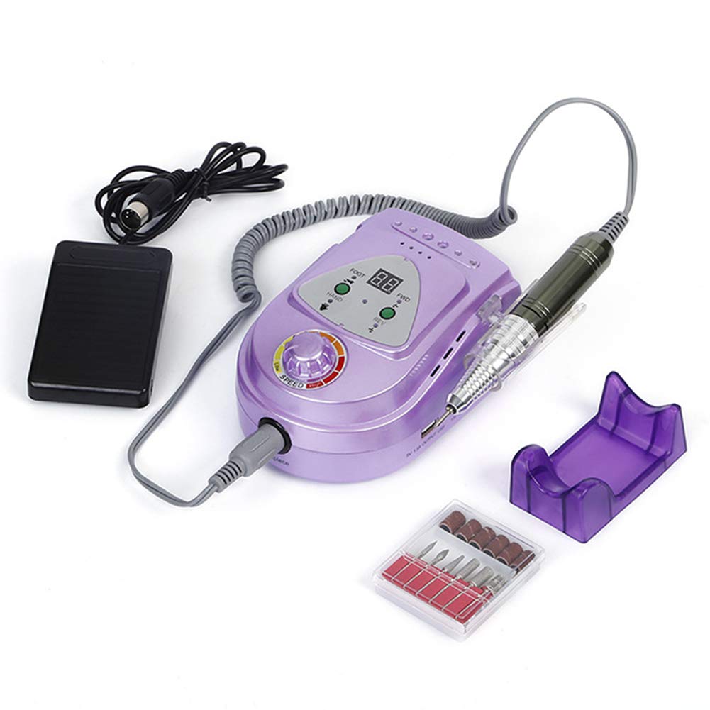 Trapano per Unghie Macchina per La Lucidatura delle Unghie Portatile Macchina di Scarico di Ricarica Ad Alta capacità 30000 Lucidatrice per Manicure A Rotazione 110/220v,Viola