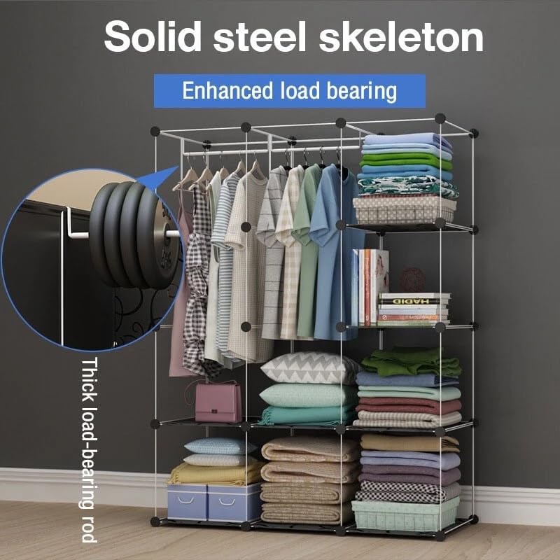 Image of Sunderlook Plastic Wardrobe for Kids Clothes - Professional Collapsible Wardrobe, Easy to Use Foldable Almirah, Plastic Cupboard for Kids for Home (Black-HL3, 8 Door)