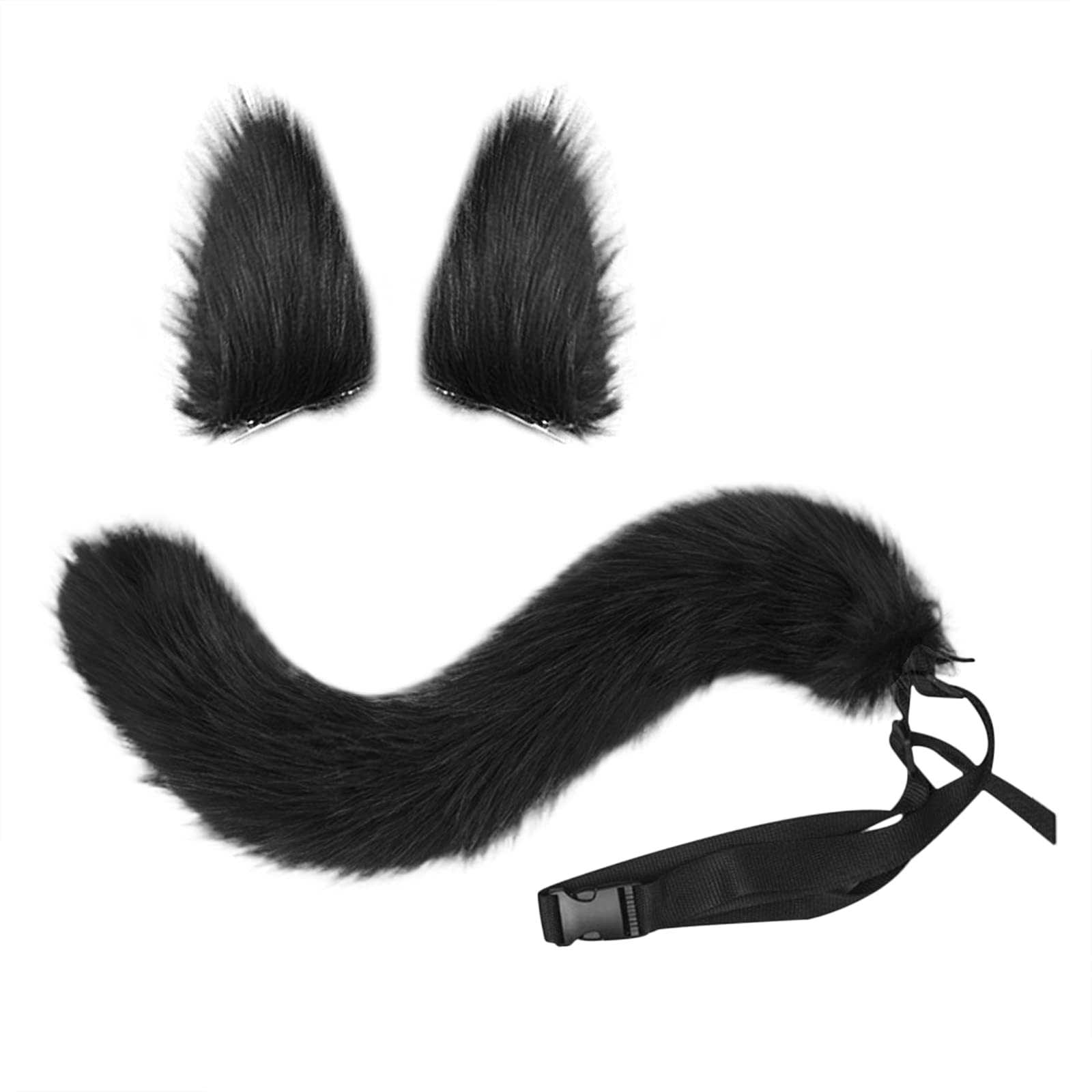 JINTN Furry Fox Tail Cat Clip Ears Set Faux Fur Fox Tail Cosplay Costume Halloween Fancy Dress Ears Tail Kit Adjustable Waist Buckle Hairy Tail Costume — image 1