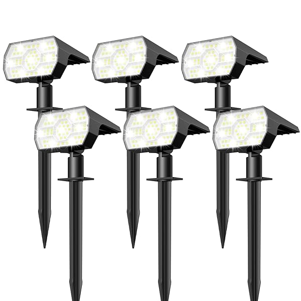 NYMPHY Solar Lights Outdoor Waterproof IP68, 56 LED 3 Lighting Modes Solar Powered Garden Yard Spot Solar Lights for Christmas Outside Landscape- 6 Pack (Warm White)
