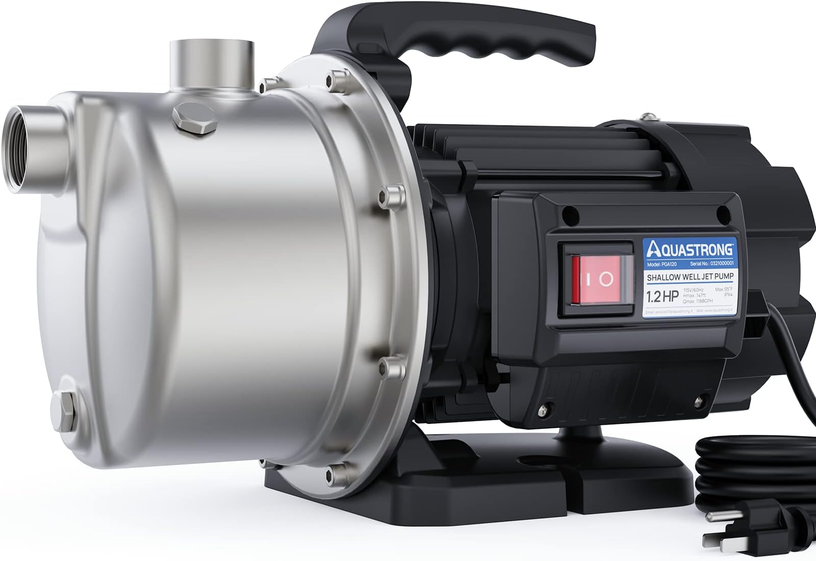 Aquastrong 115V Shallow Well Garden Pump, Stainless Steel, 1210 GPH, Water Transfer Draining Irrigation Sprinkler Pump, for Lawn,Garden,1.2 HP Portable