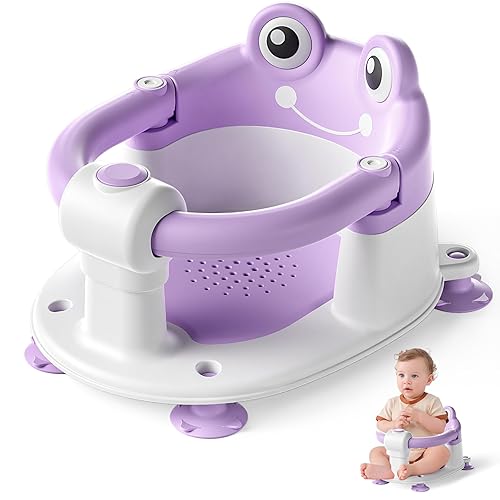 Asiento de baño de bebé para bebés de 6 meses en adelante, asientos de baño antideslizantes para sentarse con ventosas y cojín suave para asiento de