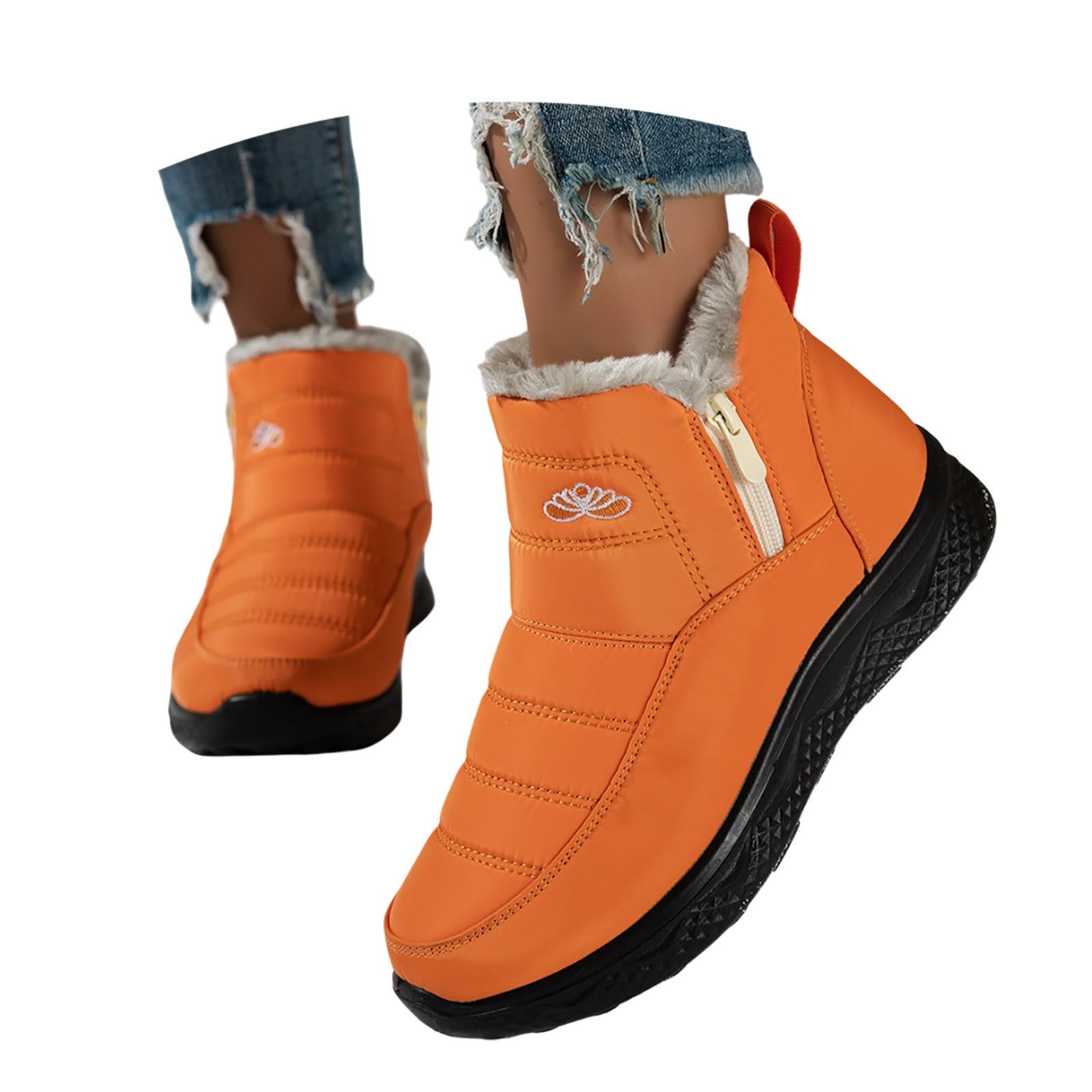 Botas de invierno para mujer, con forro de piel cálida, botas de tobillo para exteriores, antideslizantes, con cremallera lateral, botas térmicas de invierno, botas de nieve, cómodas botines