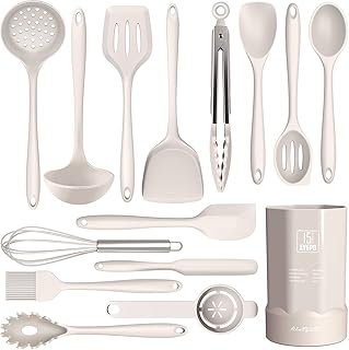 Dishwasher Safe Silicone Cooking Utensils Set - 446°F Heat Resistant Basic Silicone Kitchen Utensils,Turner Tongs, Spatul...