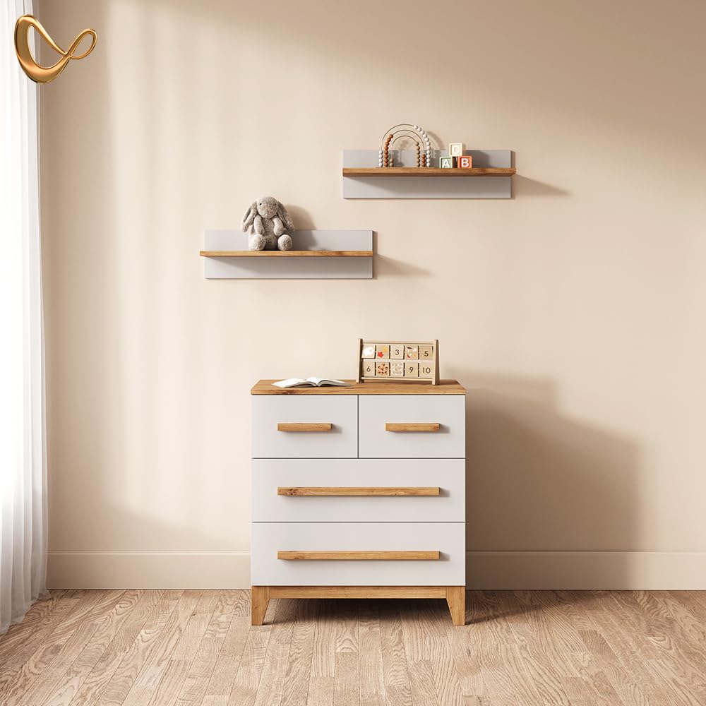 Livinity Étagère Enfant Mailo, Blanc/Artisan, 70x20cm | pour le stockage structuré des jeux et des connaissances