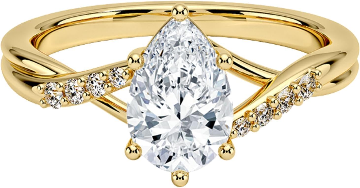 DAJEWELS 1 to 3 CT Oval Moissanite Twisted Engagement Ring For Women Solitaire Pave Setting 925 Silver or 10K 14K 18K Solid Gold Handmade for Wedding Proposal Anniversary