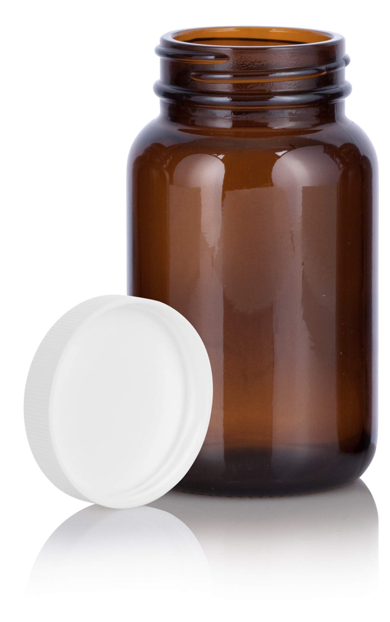 Botella empacadora de vidrio ámbar de 5 onzas con tapa acanalada blanca (paquete de 6)