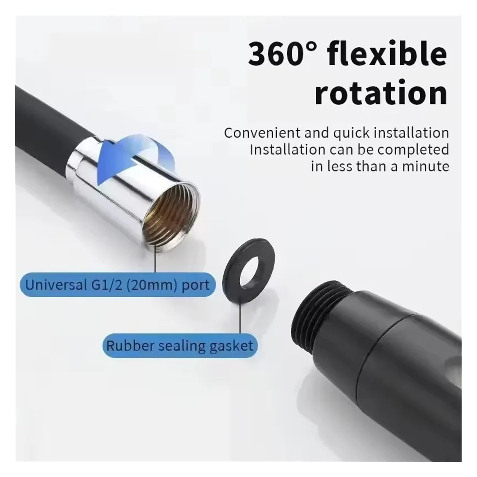 Manguera de ducha flexible de alta presión de 1,5 m, tubo de látex antitorsión universal G1/2 pulgadas impermeable para cabezal de ducha y manguera extensible (gris claro)