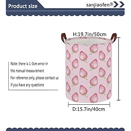Sanjiaofen Kids Laundry Hamper,Pink Laundry Basket Collapsible Strawberry Storage Baskets for Home Decor,Office,Home Organizer,(Pink strawberry