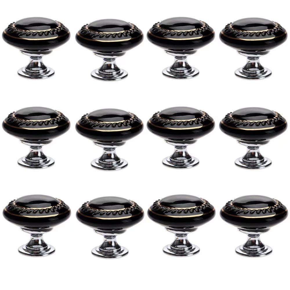 LQZAXSRDR Ceramic Cupboard Drawer Handle Knobs, Ceramic Door Knobs, 12 pcs Multicolor 35mm Diameter 30mm Height(Black)