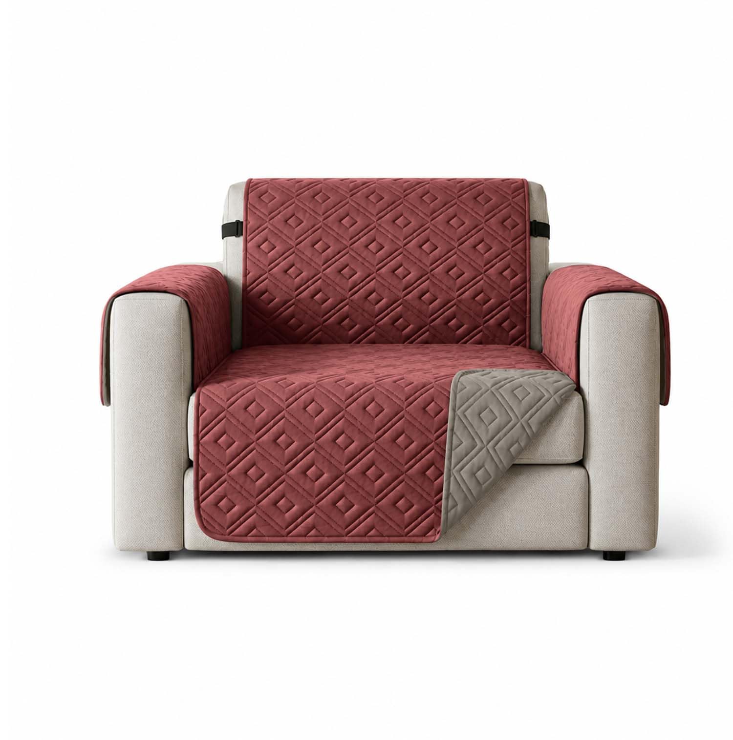 Hafaa Sofa Cover 1 Seater Water Resistant Sofa Slipcovers, Burgundy/Beige Non Slip Reversible Sofa Covers with Elastic Strap - Washable Sofa Protectors from Pets/Kids/Dogs — image 1
