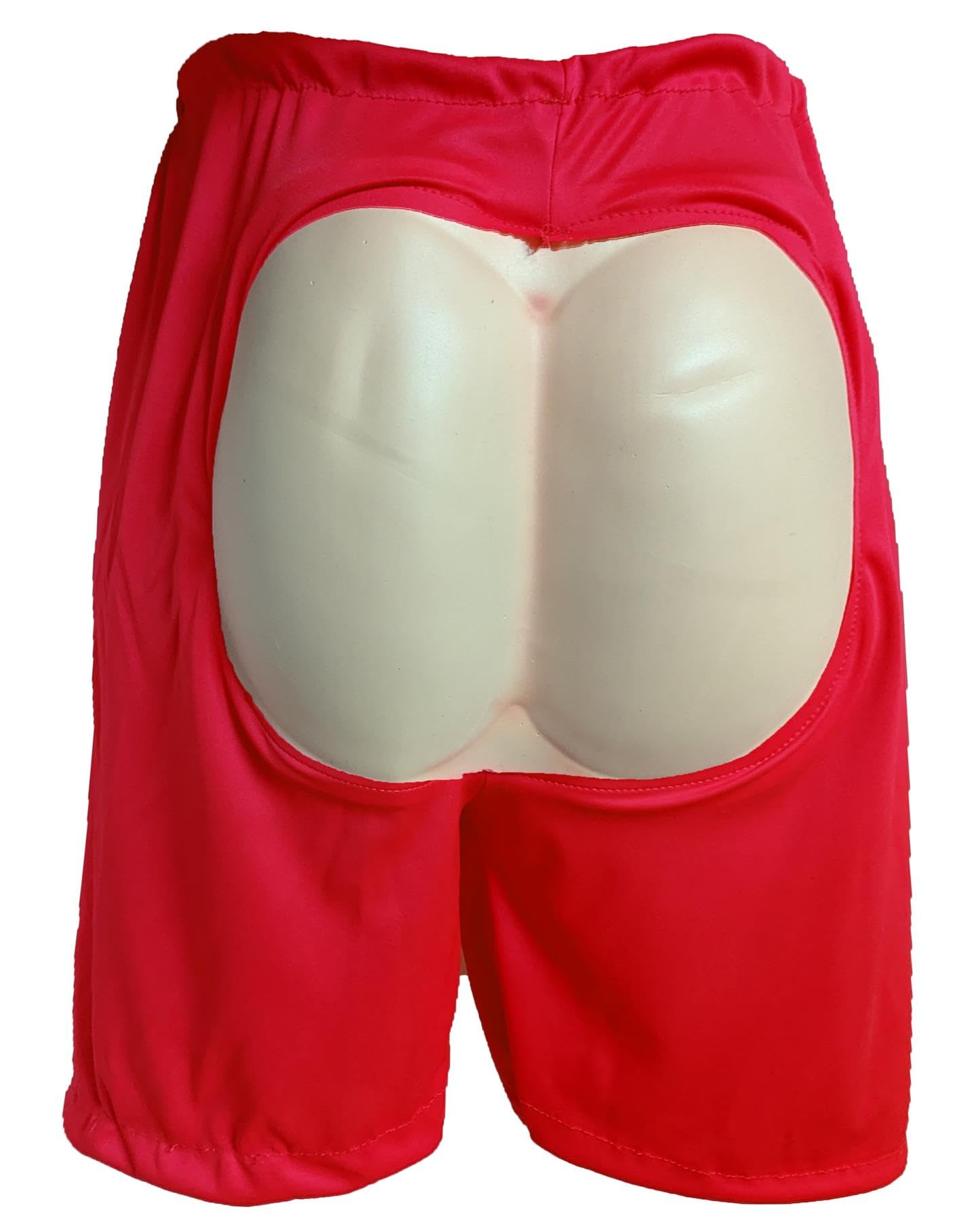 The Dragons Den Adults Novelty Fake Bum Out Pants Joke Mooning Mooney Bermuda Bottom Exposed Shorts Fancy Dress [L-XL Red] — image 1