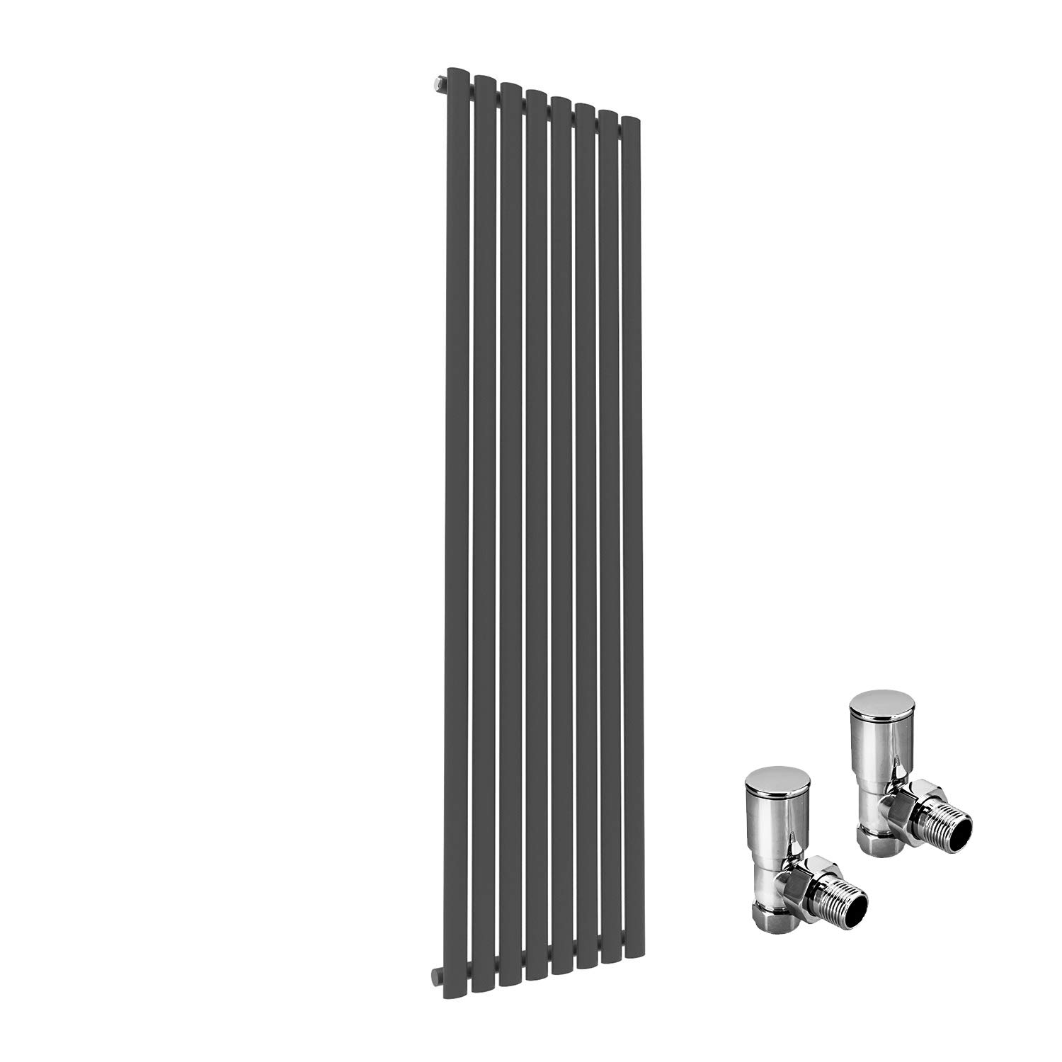 ELEGANT 1800x480mm Vertical Designer Radiators Anthracite Tall Upright Oval Column Single Panel Modern Bathroom Central Heating Rad with Free Angled Valves