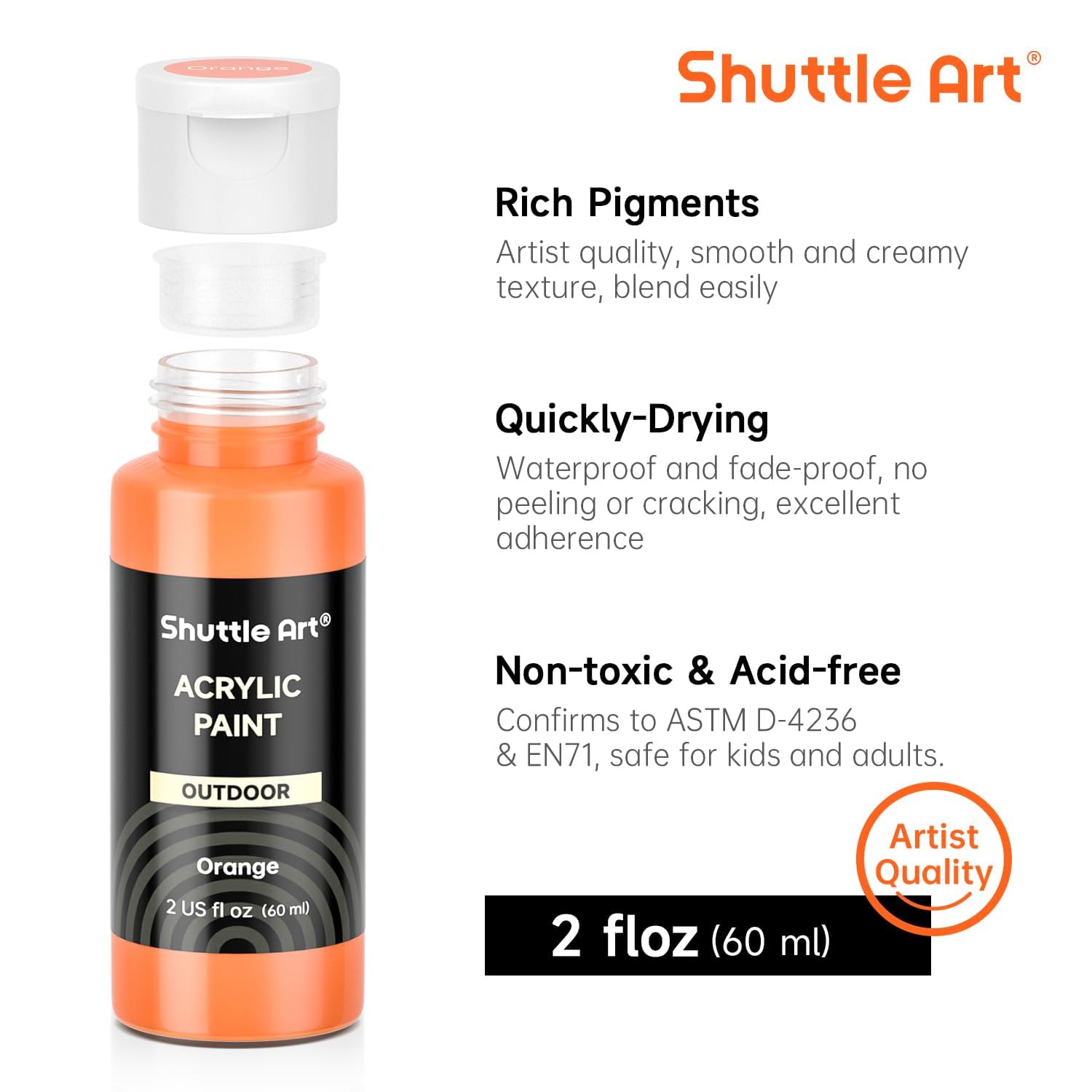 Shuttle Art Acrylic Paint Set, 36 Colours (60ml, Indonesia