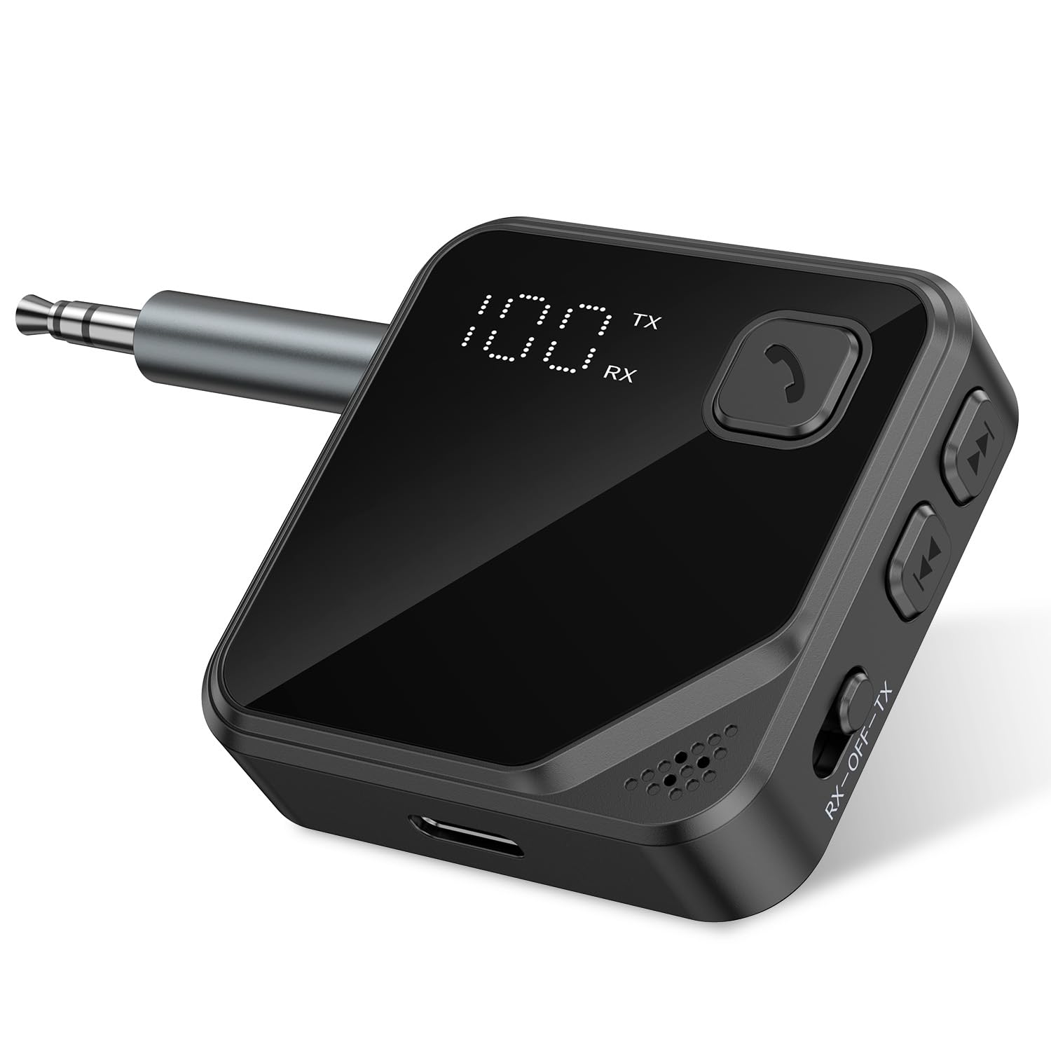 ORIA Nadajnik odbiornika Bluetooth 5.4, przenośny pomocniczy adapter Bluetooth z podwójnym połączeniem, niskie opóźnienie, bezprzewodowy nadajnik audio 3,5 mm do samochodu, telewizora, domowego stereo