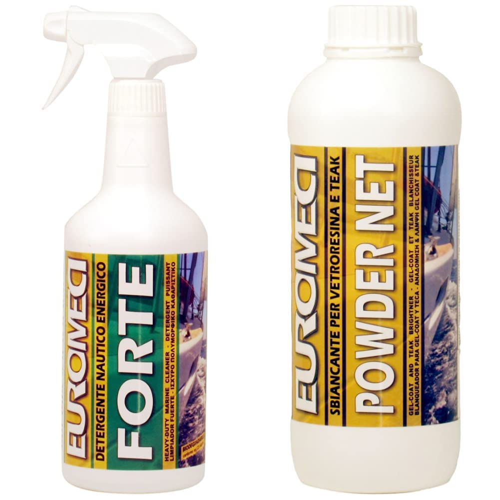 Forte, Detergente sgrassante nautico energico, 750 ml & Powder Net, Sbiancante per gel-coat e teak in polvere, 750 g