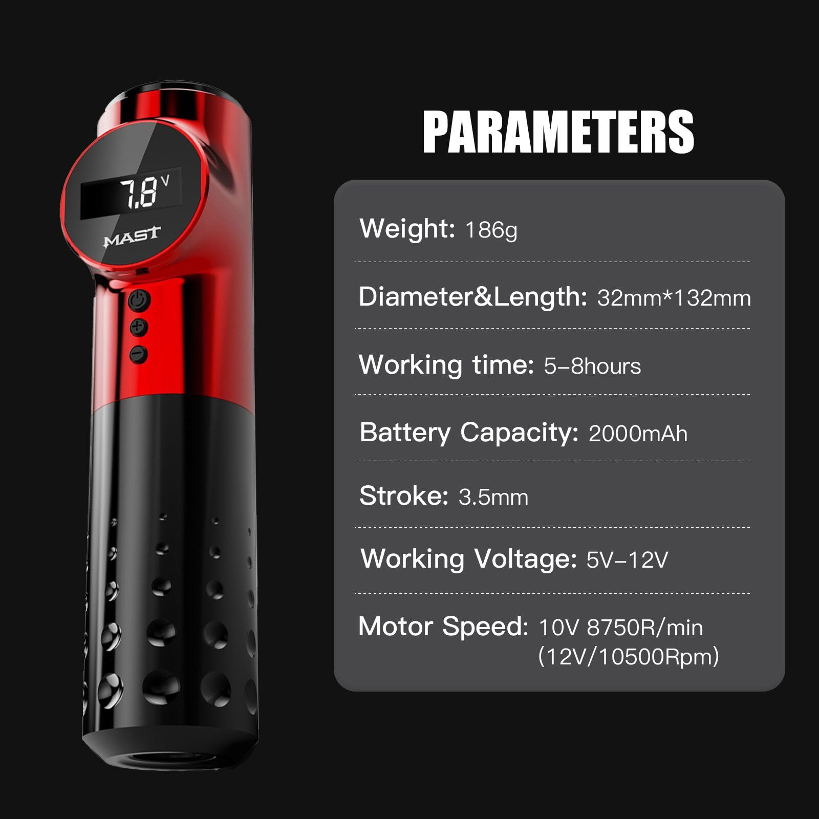 Mast Archer Máquina de Tatuar Rotary Inalámbrica Pluma 3.5mm Stroke Batería 2000mAh 2 Mangos