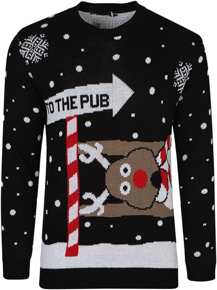 mymixtrendz Mens Xmas Novelty Knitted Christmas Reindeer, to The Pub Jumper Size S-2XL