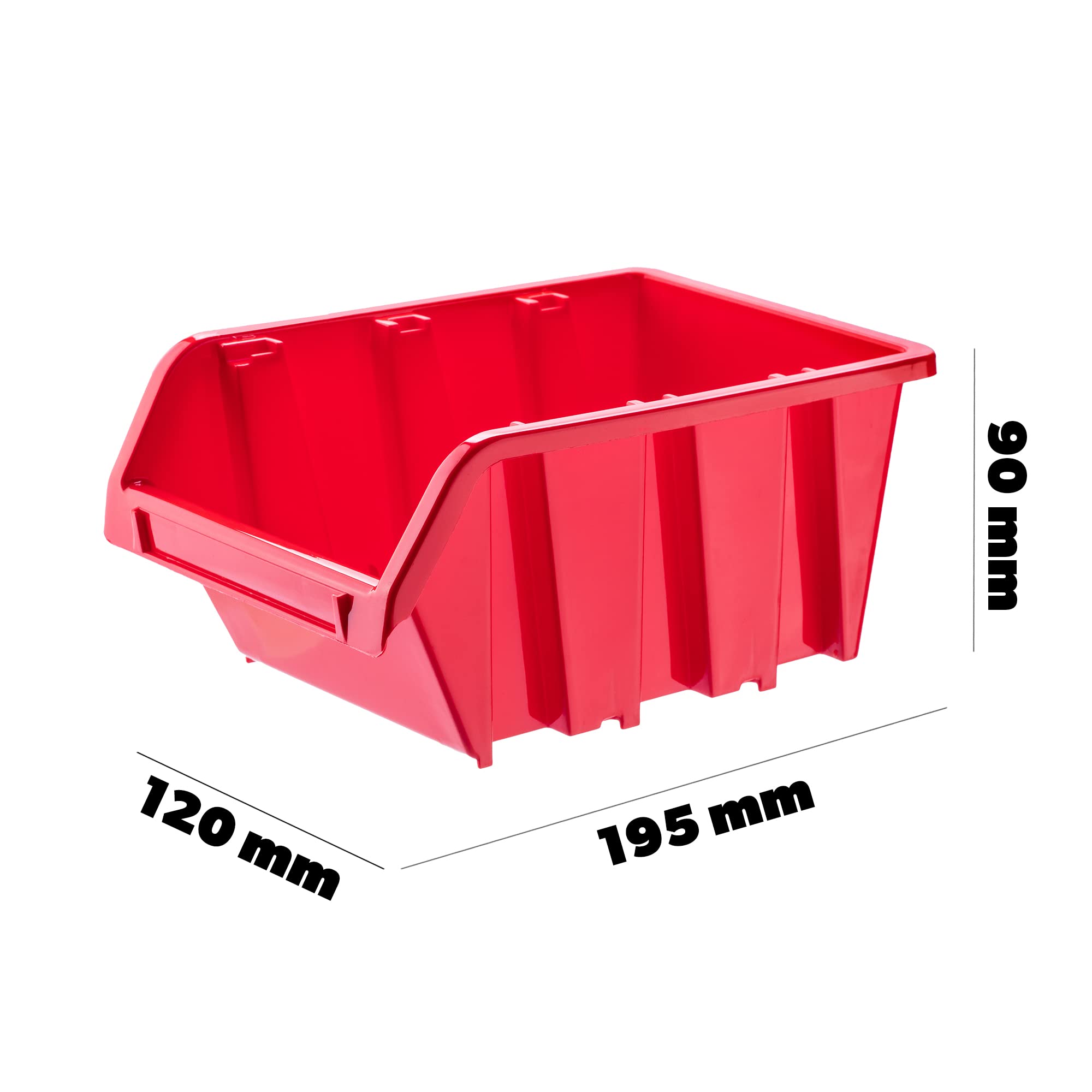 KADAX Workshop stapelkist, stapelbox van PP-kunststof, opbergbox in verschillende maten, opbergdozen voor gereedschapswand, opbergdoos, sorteerdoos (rood, 20 stuks, 195 x 120 mm