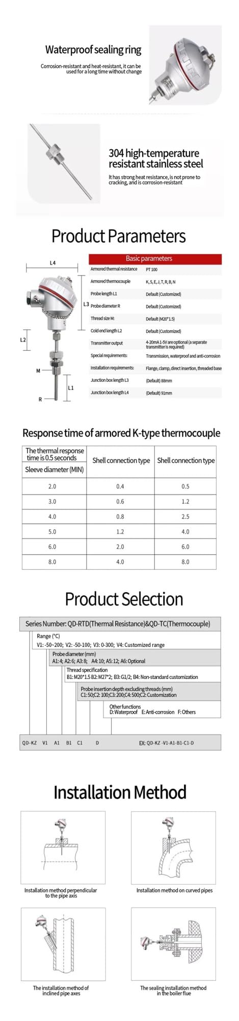 Transmisor de temperatura PT100 (50 °C, 100 °C, 200 °C), sensor de temperatura 4-20 mA, G1/2 G1/4(G1-4 0-200C 4-20mA,100mm)
