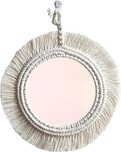 Miniatura 5 de Espejo de pared redondo con flecos de macramé, espejo de maquillaje para decoración de apartamentos, dormitorios, bebés, cuarto de bebé, espejo de