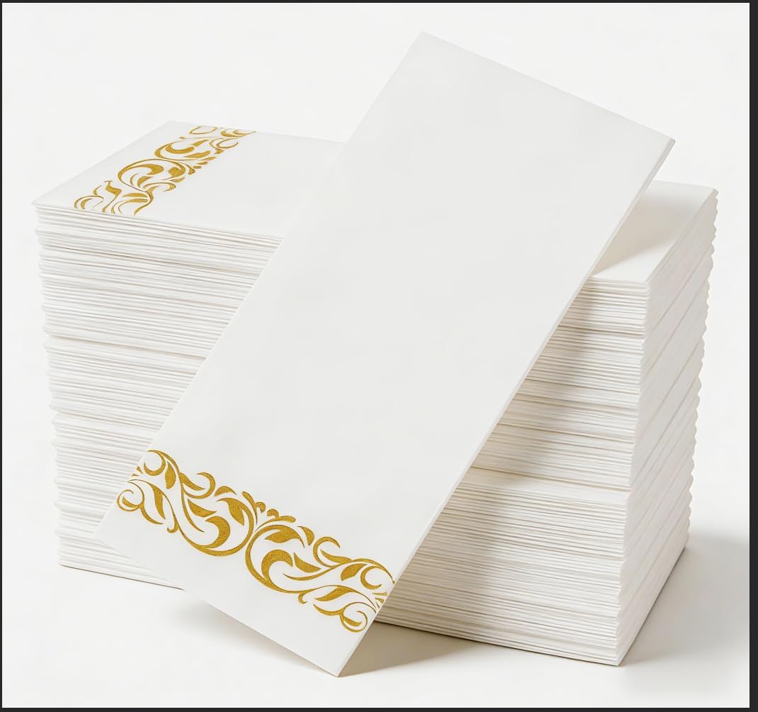 200-pack Airlaid Napkins, Linen-Feel Dinner Napkins Disposable Cloth-Like Paper Soft, Absorbent Napkins, Hand Towels For Kitchen, Bathroom, Parties, Weddings, Dinners, Events (Gold)
