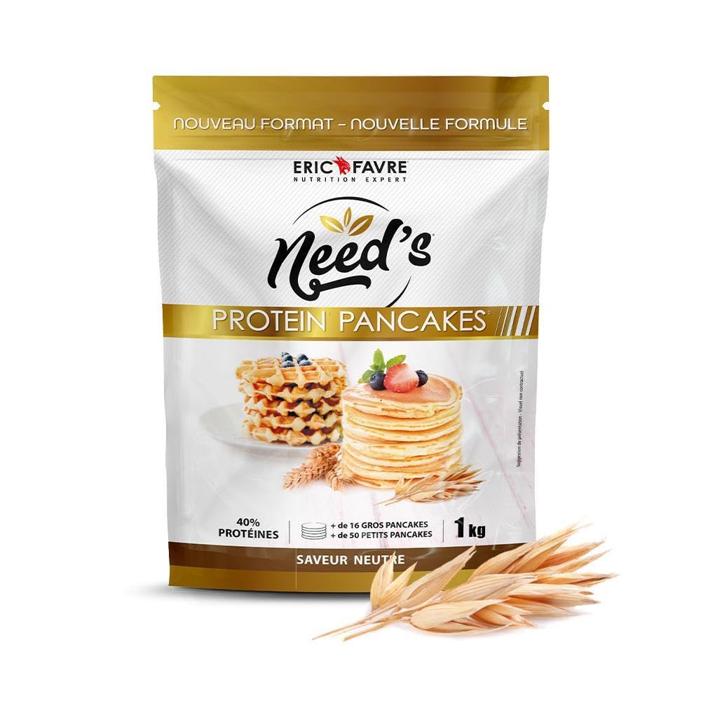 PROTEINE PANCAKE NEED's - Poudre Protéinée pour Pancakes, Crêpes, Gaufres - Pâte Pancake Protéine Riche en Fibres, Glucides, Faible en Sucre - 1kg - Saveur Neutre - Eric Favre