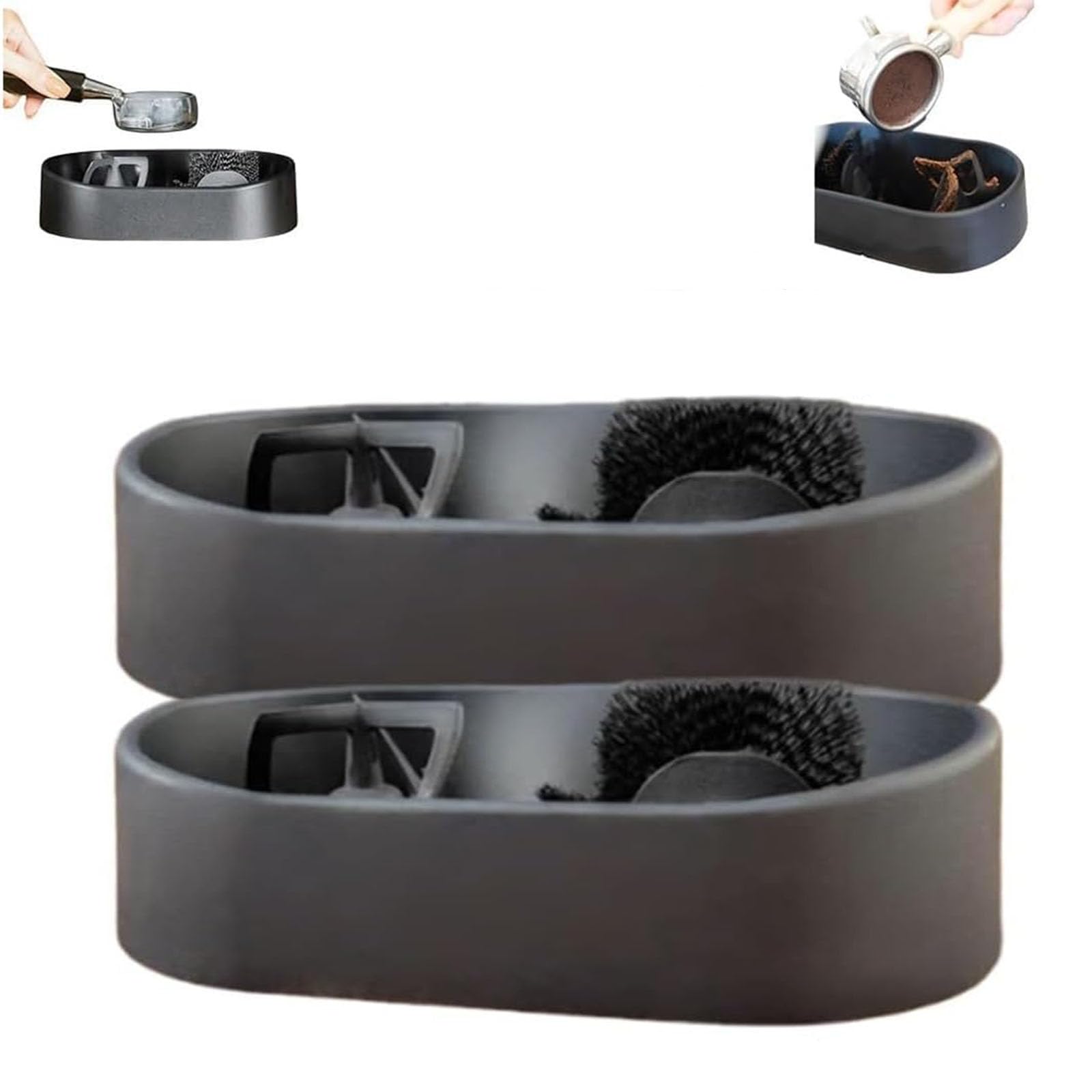Kit de Limpieza de portafiltro de café, Soporte de Limpieza de Espresso Premium, Cepillo de Limpieza Profunda y Bandeja antiderrames, Limpiador automático de portafiltro para 51/53/58 mm (2pcs)