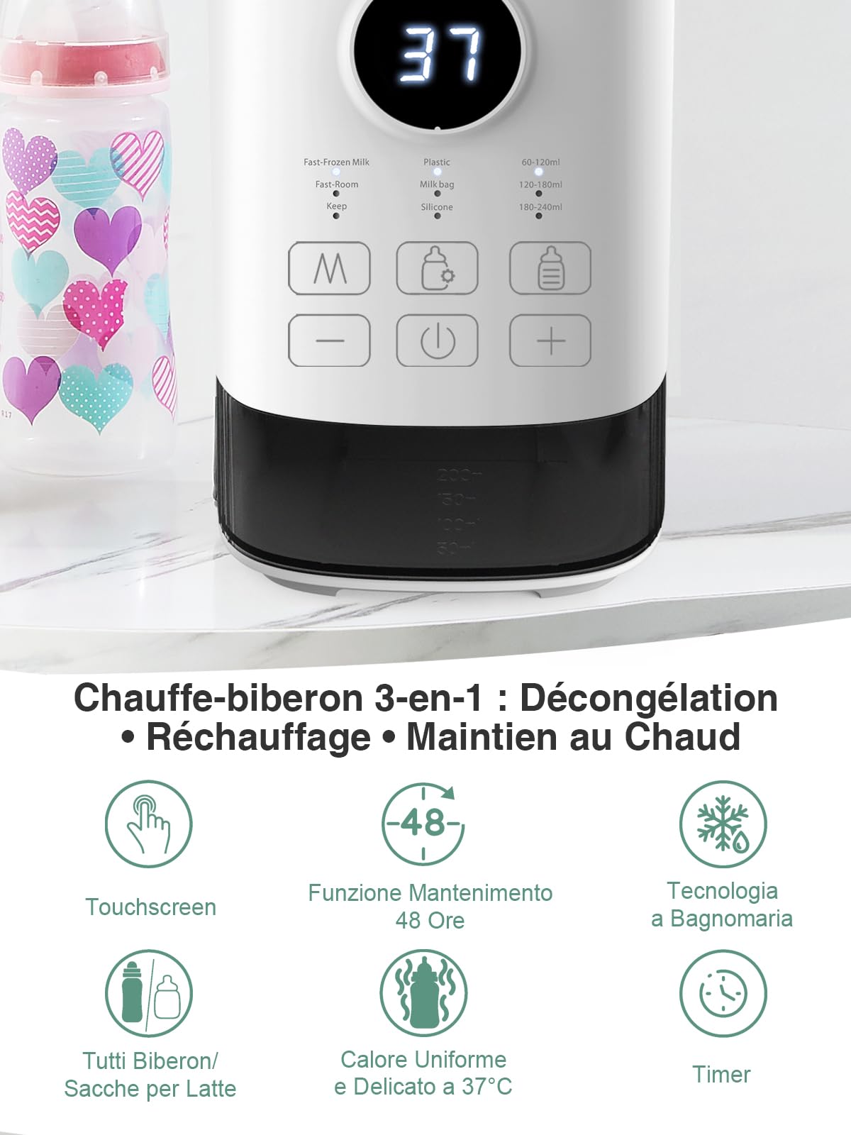 Scaldabiberon per Latte Materno o Formula, Scaldabiberon con Controllo Preciso della Temperatura, Universale Elettrico Scalda Biberon Neonato, Scaldabiberon Veloce, Baby Bottle Warmer