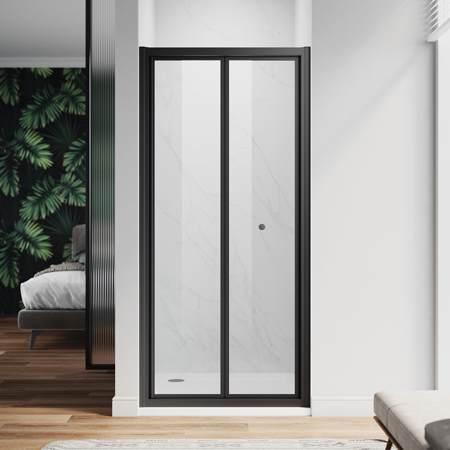 ZANOFIRA 900mm Black Bi-Fold Shower Door Folding Shower Screen 6mm Toughened Clear Safety Glass Space Saving Magnetic Seal Reversible for Wet Rooms En-Suites