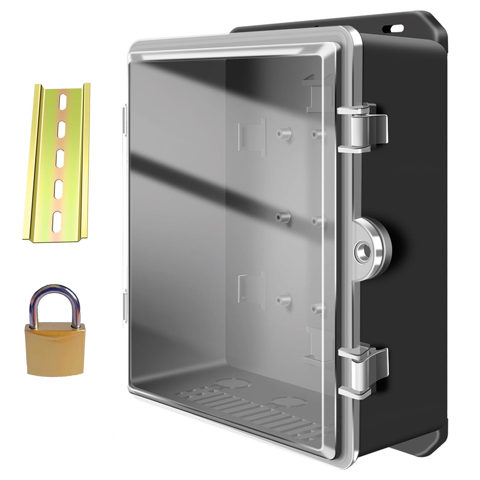 Schaltschrank Kunststoff Für den Außenbereich, IP65-Elektrokasten für Wlan-Elektronik, Anschlussdose aus Kunststoff mit Schiene, Schloss und Wandbefestigungsbohrung(Black,24X10X33cm)