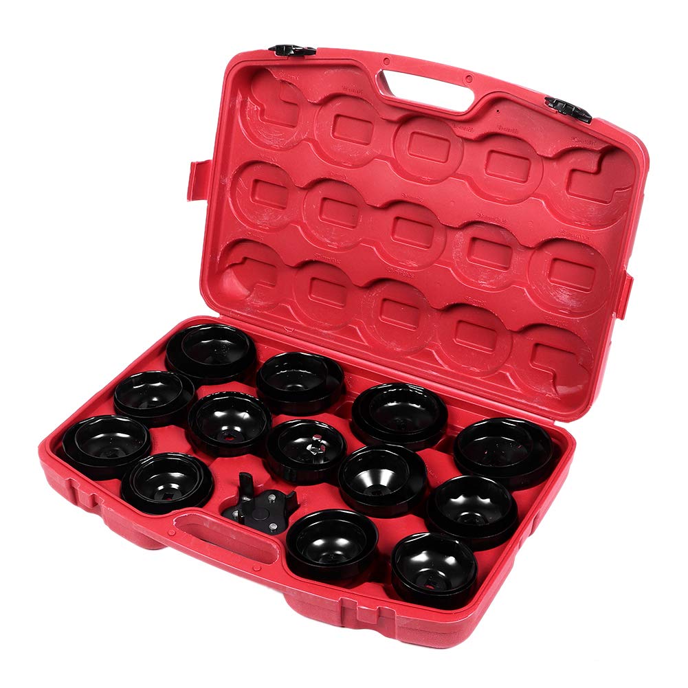Kikumi Juego de 30 Llaves para Filtro de Aceite, Juego Profesional de Vasos de Filtro de Aceite, Kit de Herramientas de Extracción de de con Adaptador de Accionamien