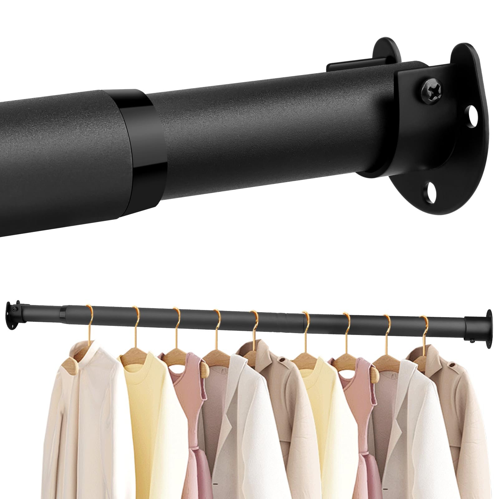 43 to 135 cm Extendable Wardrobe Rail, Wardrobe Pole and Fittings, Adjustable Hanging Rail for Wardrobes