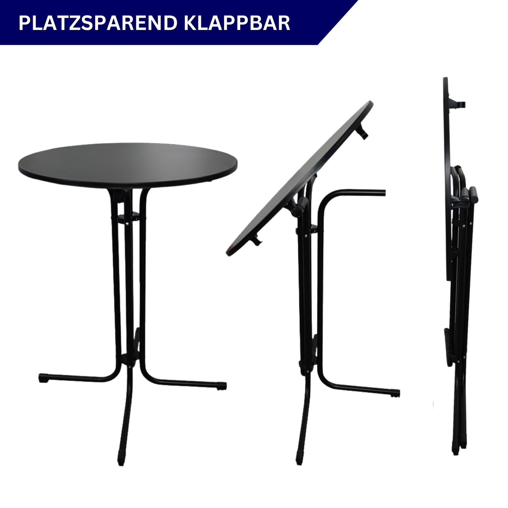 CHEFGASTRO Stehtisch mit Husse klappbar rund 80cm Höhe 110cm Bistrotisch In- & Outdoor Metall, MDF-Platte mit Edelstahlbeschichtung Schwarz Gastro wetterfest Partytisch Klapptisch Gartentisch