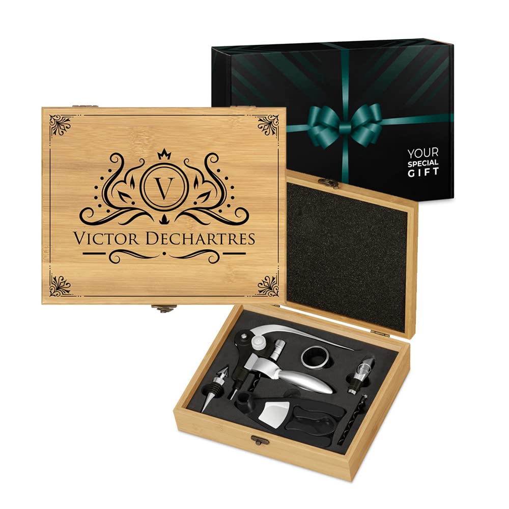 Maverton Coffret du Sommelier, Ensemble d'Accessoire pour Le Vin - Cadeau Anniversaire Homme - Cadeau Homme - Cadeau personnalisé - avec Impression - Cadeau Noel - nom
