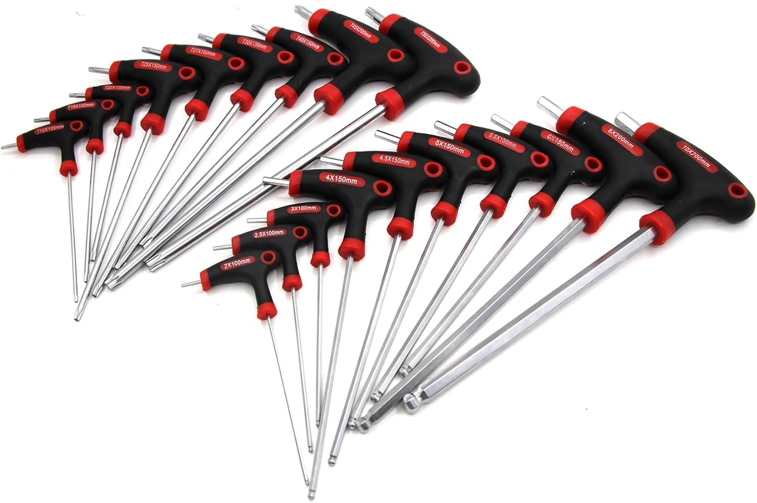 Lot de 19 clés à poignée en T - Clé hexagonale et Torx avec poignées transversales, clés Allen TRX, robustes et polyvalentes