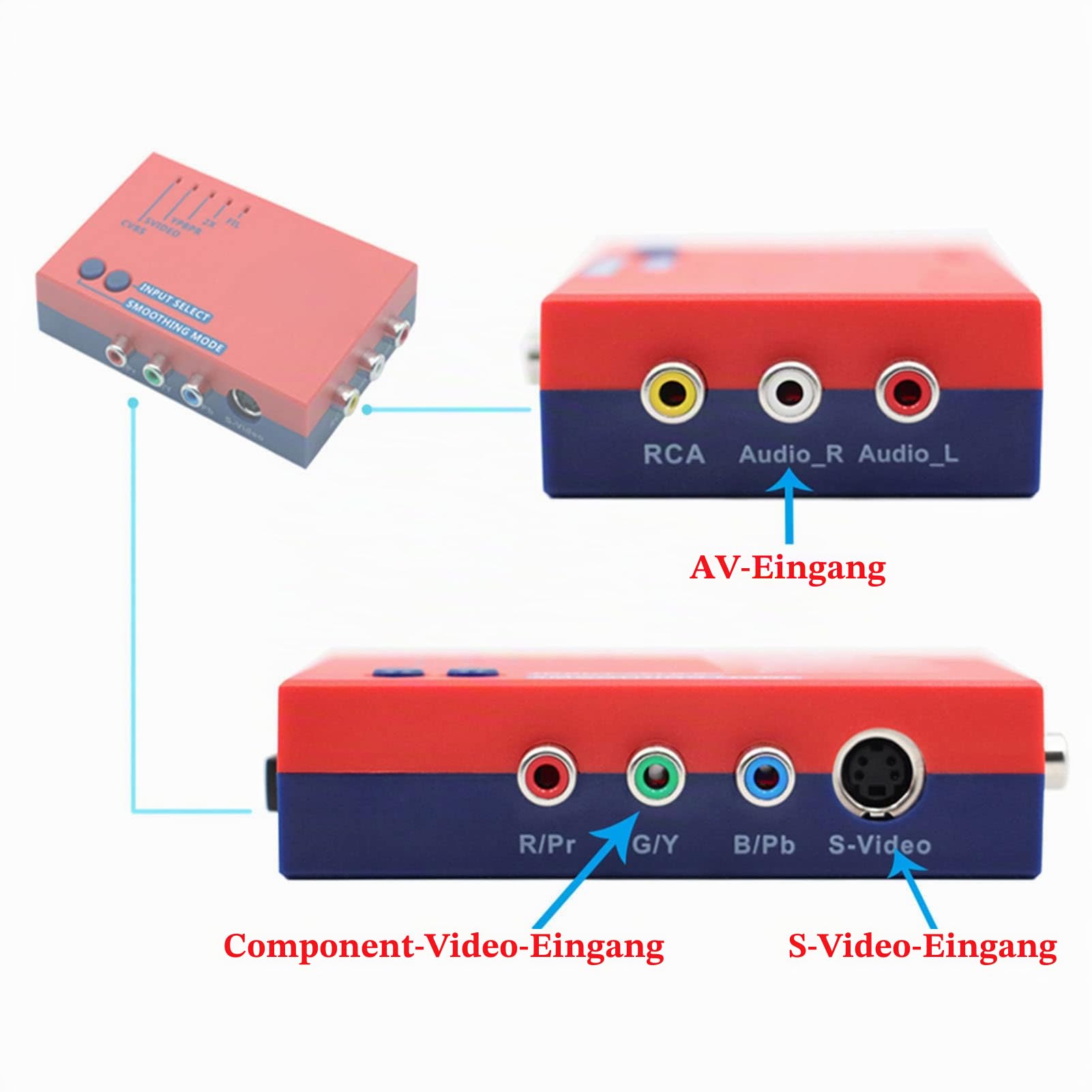 Bewinner Für RetroScaler2x AV zu HDMI Konverter Adapter, 480P Retro Game to TV Adapter, Gute Klangleistung für Vic20 für N64 für SFC für für MD2 für MD1 für C64(Rot)