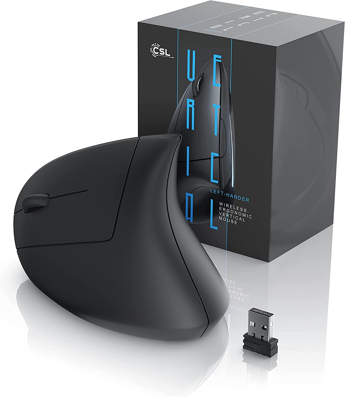 CSL - Nuovo Mouse Verticale per Mancini - Design ergonomico - Previene Il Disturbo del Tunnel Carpale sindrome RSI - rispettoso del Braccio - 5 Tasti