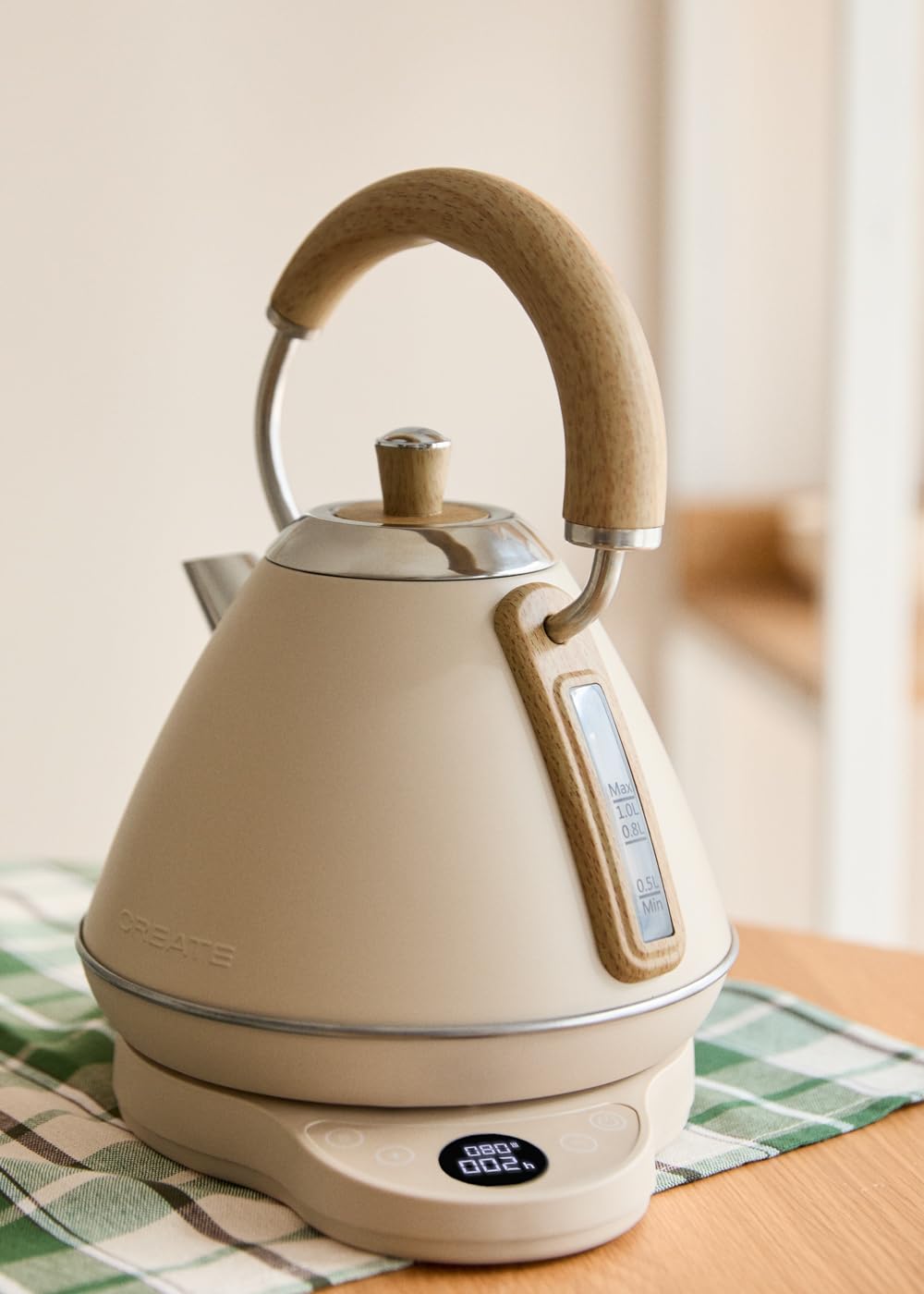 CREATE KETTLE RETRO PRO/Bouilloire électrique de 1 L avec contrôle de la température du sable / Système auto - Arrêt, ébullition rapide, base antidérapante, panneau transparent, 1200 W