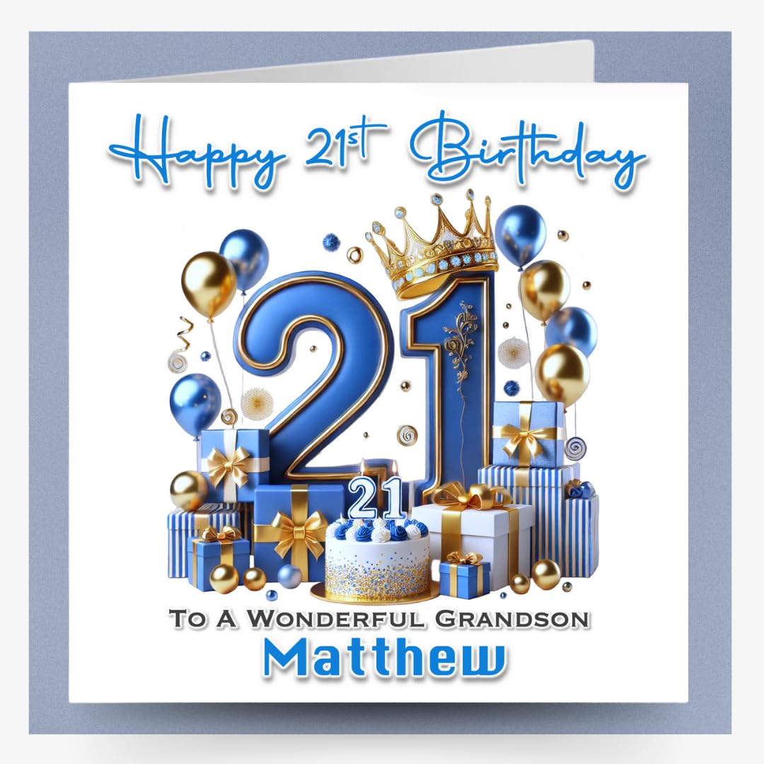Large Personalised 21st Boys Birthday Card with matching Badge for Friend Son Brother Nephew Grandson Godson Twenty First Twenty-one Today (Large Card Only)