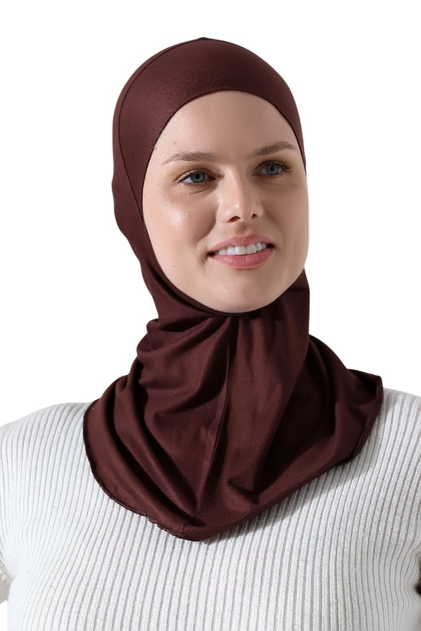 Ihvan Online Women's Light Brown Hijab Undercap, Full Neck Coverage Under Scarf Hijabs, Head Coverings For Muslim Stretchy Turban,