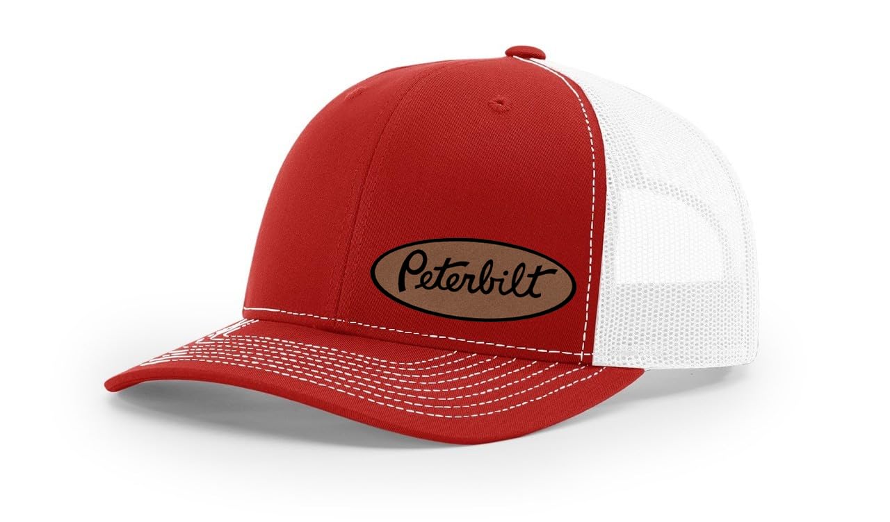 Peterbilt Truck Logo Side Panel Laser Engraved Leather Patch Richardson 112 Snapback Trucker Hat Cap