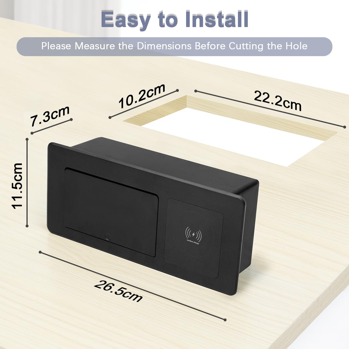 Presa Retrattile, Multipresa da Scrivania | Ciabatta multipresa nascosta, 1 USB A+ 1 USB C, con ricarica rapida wireless da 15 W, ideale per casa e/o ufficio